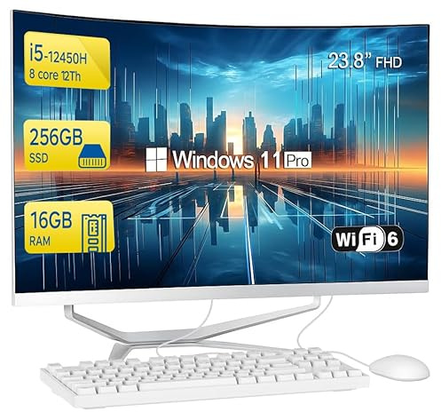 23.8 Curved FHD All in One PC Desktop Computer,i5-12450H 8 core Processor,16 GB RAM,256 GB SSD,WiFi,Bluetooth WiredKeyboard & Mouse - Perfect for Home &Office Use,Windows 11 Pro AIO PC (Curved panel)