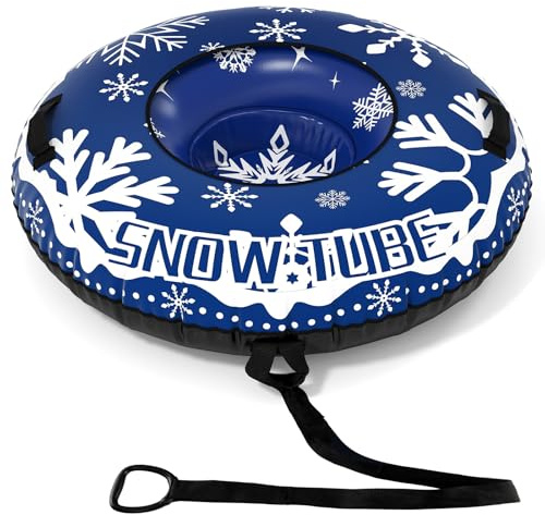 COSTWAY Aufblasbarer Schneereifen mit Schleppleine, 107 cm Snowtube, aufblasbarer Schlitten mit Griffen, Rodelreifen für Kinder und Erwachsene (Blau)