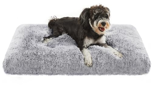 Feandrea Hundebett, Hundekissen, langer Plüsch, 75 x 50 cm, waschbar | Flauschige Hundematte, weiche Polsterung, multifunktional, Hyazinthgrau, BOBBEE Kollektion PGW201G01