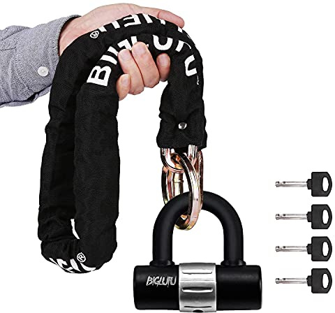 BIGLUFU Fahrradschloss Kettenschloss mit 4 Schlüssel Hohe Sicherheit, 100/120/150cm Lang Motorradschloss 10/12/15mm dicke Kette mit U-Schloss schlösser für Fahrrad, Motorrad, Scooter