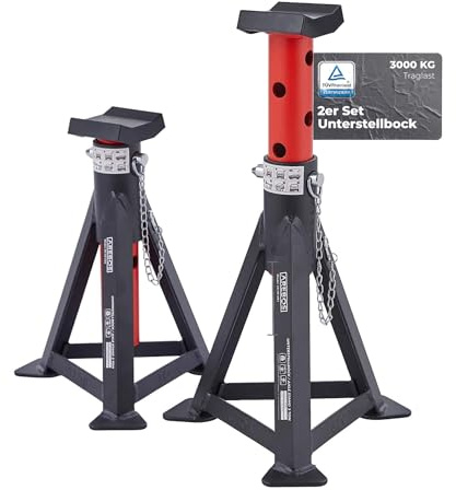 Arebos 2X Unterstellbock | je 3 Tonnen Tragkraft | höhenverstellbar 299-442 mm | Unterstellbock Set | Wagenheber Ständer | Stützböcke mit Sicherungssplint & Gummiauflagen | Stützfuß, Stahl