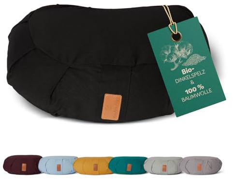 #DoYourYoga Zafu Halbmondkissen »Ganesh« mit Bio-Dinkelspelz (KBA) waschbarer Bezug | 45 x 30 x 14 cm | Meditations-, Sitz-, Rondokissen für Yin Yoga | schwarz