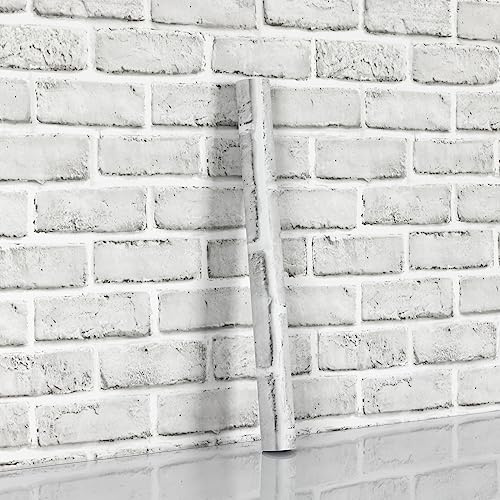 Hode Selbstklebend Tapete Steinoptik, Ziegel Klebefolie Möbel Vintage (44x600cm), Selbstklebende Folie Wasserdicht für Küche Schlafzimmer Wand, Weiß Backstein Stein Tapeten Dekoratives