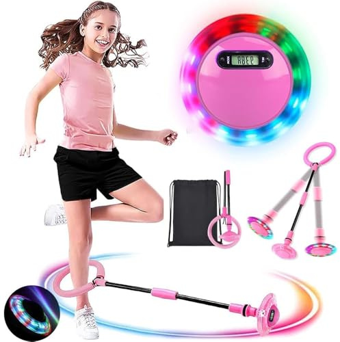 MEISHANG Swing Wheel mit Lichtrad,Swing Wheel mit Zähler,Springring Fußkreisel Kinder,Kinder Blinkender Springring,Faltbarer Blinkender Sprungball,Geschenke für Mädchen 3+ Jahre (rosa/-1)