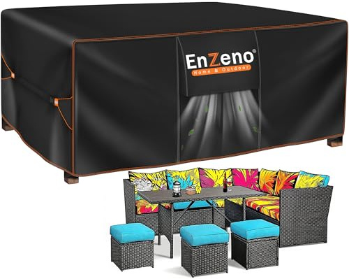 Enzeno Abdeckung für Gartenmöbel,242x182x100cm,Wasserdicht Loungemöbel Abdeckung 420D Oxford Gewebe Abdeckhauben für Möbelsets,Winterfest Tisch Abdeckplane Schutzhülle für Sitzgruppe Gartentisch
