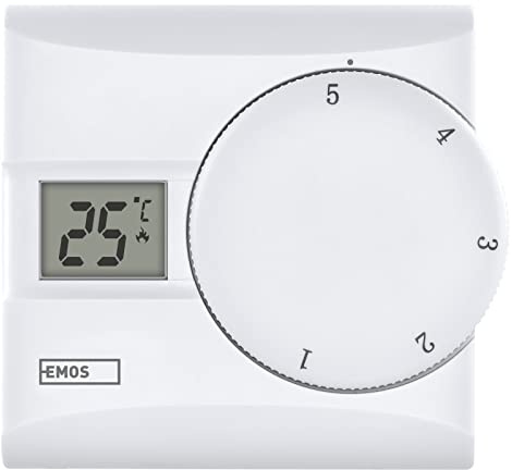 EMOS - digitaler Raumthermostat mit LCD-Display - manuell, drahtgebunden - Heiz- und Kühlsysteme - Temperaturregelung 5-30 °C - Aufputzmontage - einfache Bedienung - Batterie inkl. - weiß