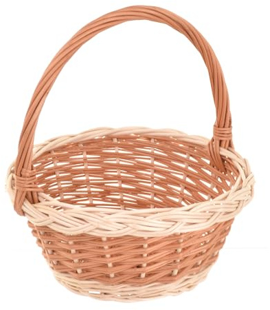 Aqbau Runder Osterkorb mit Henkel aus Weide – Geflochtener Kinder Osterkorb rund, Weidenkorb klein für Eier, Blumen & Blütenblätter, Osterkörbchen Natur, Ø 22 cm, Höhe ca. 24 cm