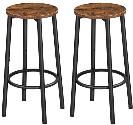 HOOBRO Barhocker 2er-Set, Barstuhl für die Küche mit Fußstütze，Industrieller Barstuhl, Stabiles Metallgestell, Verstellbare Füße, für Restaurant, Küche, Bar, Vintage-Braun und Schwarz EBF03BY01
