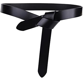 TOEECY Damen Gürtel Schnallenfreier Echtem Leder Knoten Taillengürtel Ohne Schnalle Elastischer Vintage Hüftgürtel für Frauen kleider Mantel (Schwarz)