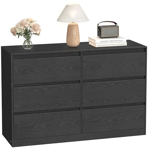 VASAGLE Kommode mit 6 Schubladen, Komodenschrank, Schubladenschrank, Wäschekommode, für Schlafzimmer, 40 x 119,4 x 75 cm, Modern Kailyn Kollektion, ebenholzschwarz LTS616B01