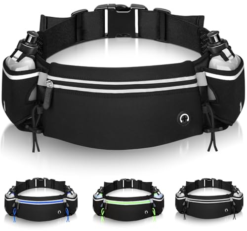 Trinkgürtel Laufen mit Flaschen Schwarz Laufgürtel mit Trinkflasche MTB Trinkgürtel Langlauf/Laufgürtel Mit Trinkflaschen (2x175ml) Bauchtasche Guertel Laufgurt Joggen Running Belt with Water Bottle