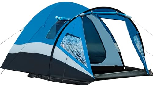 Portal Zelt 4 Personen 180cm Stehehöhe Hoch Kuppelzelt XXL mit Vorraum | Seitentür&Fenster 3-4 Saison 3000mm Wasserdicht für Camping Outdoor Festival Familie