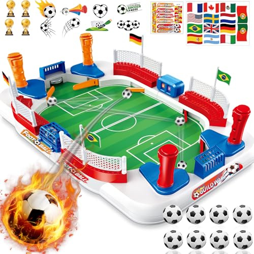 LumenVela Tischkicker, 55 × 31 Kickertisch Kinder Mini Tischfussball Kinder Interaktive Tischfußball mit 8 Fussball, Handpunktezähler, Aufkleber, Fussball Geschenke Jungen für 4 5 6 7 8 9 10 Jahre