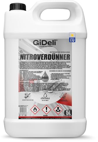 GiDeli Nitroverdünner 5L - Leistungsstarke Universeller Nitroverdünnung zum Reinigen von Pinseln und Malwerkzeugen - für Farben und Lacke - für Werkstatt- und Renovierungsarbeiten