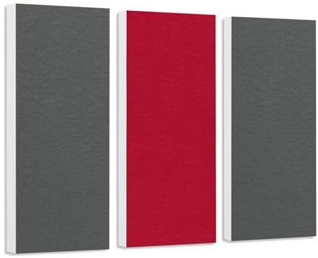 platino24 COLORE Rechteck Schallabsorber – 3er Set – Granitgrau & Bordeaux | Wandpaneele – Schalldämmung – Akustikpaneele – je 82,5x27,5x5cm – Montage ohne Werkzeug mit Klebepads