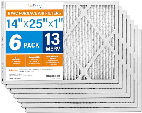 LotFancy 14 x 25 x 1 Luftfilter, MERV 13 AC Ofenfilter, 6 Stück gefaltete Klimaanlage HVAC Filter (tatsächliche Größe: 35 x 62 x 1 cm)