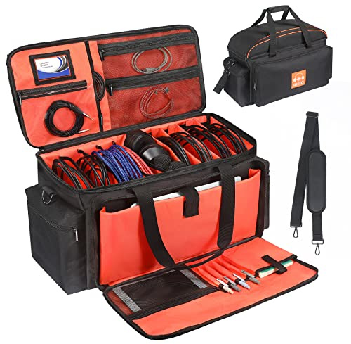 OUKNAK DJ Gig Bag, DJ Tasche DJ Kabel Datei Tasche DJ Gear Storage Organizer mit Abnehmbarer Gepolsterter Unterseite und Teilern, Reise Gig Bag für Kabel Sound Equipment Musiker Zubehör (Orange)
