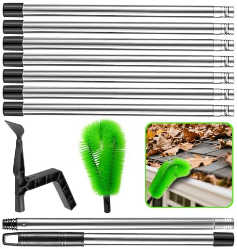 390 cm Dachrinnenreiniger und Reinigungslöffel Schaufel 2-in-1, Teleskop-Dachrinnenreiniger, mit 9-teiligem Teleskopstange, Dachrinnenreiniger Spirale zum Reinigen von Blättern/Dachrinnen