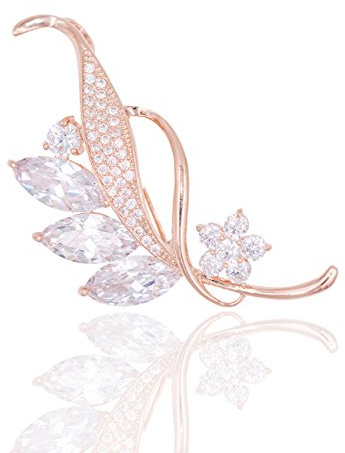 Deyanse Brosche Damen, Blatt Brosche Rosegold Anstecknadel Weiß Marquise Zirkonia kommt mit Edelstahl Kette, Broschen Pin mit Geschenkbox für Damen Frau Mutter, Passt Pullover Mantel Anzug