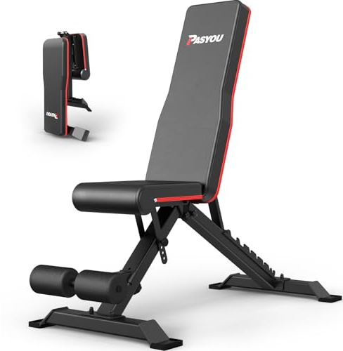 PASYOU Hantelbank Klappbare Trainingsbank mit 9x4x3 Verstellbaren Positionen Multi- Schrägbank als Bauch & Rückentrainer für zuhause, Max. 318kg Gewichtsbelastung