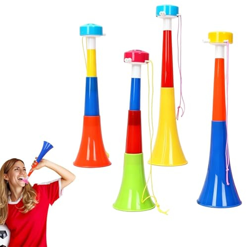 4 Stück Vuvuzela Tröte Laut, 3-teilig ausziehbare Fanfare für Fußballstadion, Krachmacher Fanartikel zum Anfeuern für Sportfeste, Party und Karneval