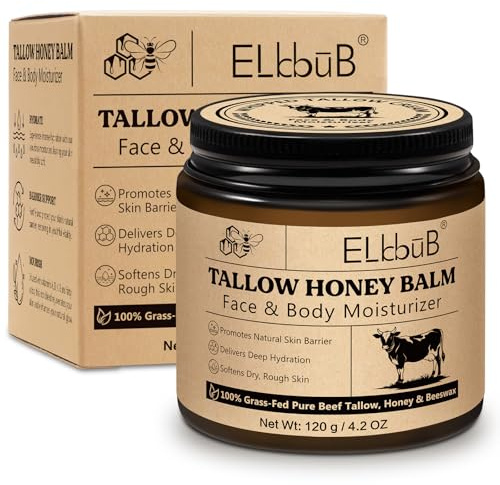 Whipped Tallow Cream für Gesicht & Körper - 100% Grasgefüttertes Rindertalg, Natürlicher Honig & Bienenwachs Feuchtigkeitscreme, Tiefe Hydratation & Pflege, Öl- und Duftfrei, Schnell Absorbierend