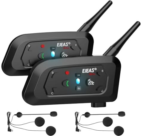 EJEAS VNETPHONE V6 Motorrad Intercom Bluetooth Headsets 1200m bis zu 6 Reiters DSP-Rauschunterdrückung, Wasserdicht, Kommunikationssystem für Motorräder, 2 Stück