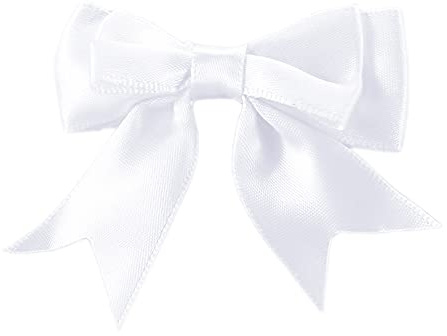 Duories 10 Stück 6x7cm Satinband Schleifen,Doppelte Dekoschleife Fertigschleife Geschenkschleifen für DIY Handwerk Hochzeit Weihnachten Valentinstag Dekoration Karte Herstellung von Verzierungen,Weiß