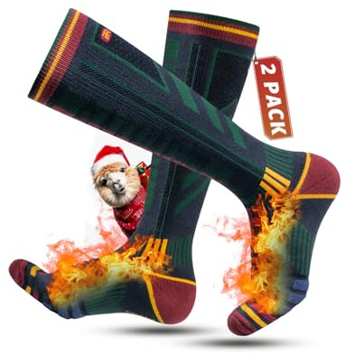 Rahhint Skisocken aus Merinowolle Thermosocken Wintersocken Warme Dicke Kniestrümpfe Kompressions Snowboardsocken, Kniehohe,für Herren und Damen, Größe 35-51，2 Paar