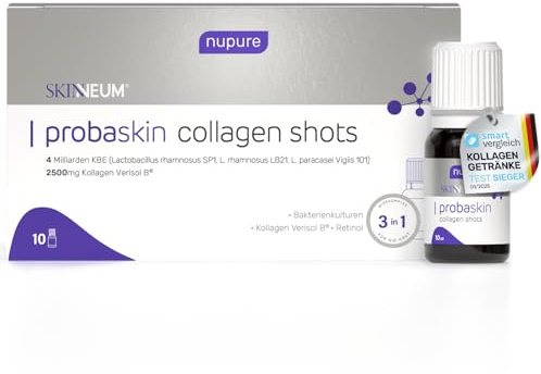 Nupure® Probaskin Kollagen Trinkampullen - 3 in 1 Anti-Aging mit Verisol B® Kollagenpeptiden, Retinol und 3 schützende Bakterienkulturen, 10er Packung