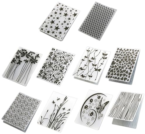10 Stück Prägeschablonen für Kartenherstellung, Kunststoff Prägefolder Embossing Folder, DIY Prägeschablone für stanzmaschine Scrapbooking und Fotoalben, Rosen und Schmetterlinge (14.5 x 10.5 cm)