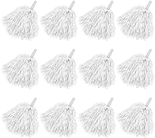 Faxco Kunststoff-Pompons, Cheerleading-Pompons, Sport, Tanz, Kunststoff-Pompons für Fans, Cheering Squad, Cheering Team, Weiß, 12 Stück