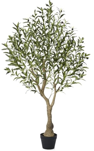 VeriNatural Olivenbaum Künstlich Kunstpflanze 150cm Fake Plant Kunststoffpflanzen Künstlicher Pflanzen – 1012 Blätter & 48 Oliven UV-beständig Stabiler Topf – Deko für Wohnzimmer Balkon Büro