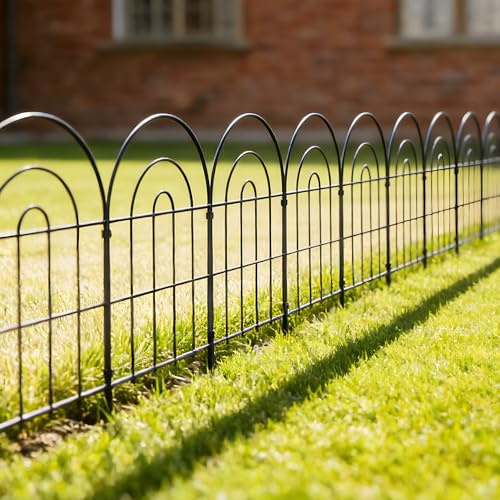 Thealyn Dekoratives Gartenzaun 61cm H x 33cm B (10 Panele, Gesamtlänge 3,3m) Metallzaun ohne Graben für Außenbereich, Grenzzaun, Hundezäune für Blumenbeete, Garten, Tierbarriere, Bogen-Innennetz
