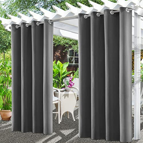 Tgkoddo Outdoor Vorhang Wetterfest, Outdoor Vorhänge Wasserdicht mit Ösen Oben und Unten, Sichtschutz Sonnenschutz Vorhang für Balkon Terrasse Veranda Pergola Gartenlaube(132*215cm, Grau)