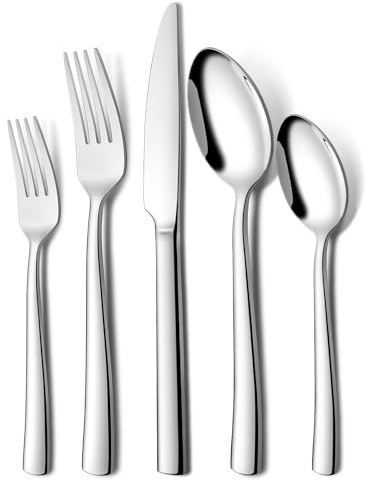 Besteck Set 12 Personen, 60 teilig Edelstahl Besteckset, Essbesteck Set mit Messer Gabel Löffel, Hochwertiges Edelstahlbesteck, Hochglanzpoliert & Spülmaschinenfest