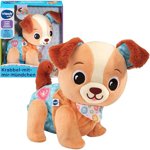 VTech Krabbel-mit-Mir-Hündchen – Interaktives Plüschtier, das alleine krabbelt, spricht, singt und Geräusche abspielt – Für Kinder von 9-36 Monaten