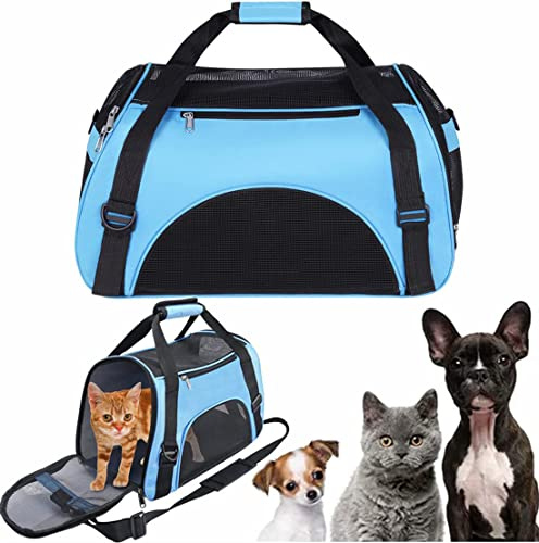 Haustiertasche Tiertragetasche Transporttasche für Kleine Hunde Katze Welpe Tragetasche Haustier Reisetasche Wasserfest Transportbox mit Netzfenster Reise Hundetasche Reiseträger Katzentasche Blau S