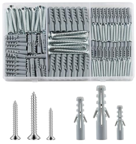 230 Stk Schrauben und Dübel Set (115 Schlagdübel, 115 Gipskartonschrauben), Mauerwerksziegel Betonwand Selbstbohrende Schrauben und Gipskartondübel Bolzen, M3,5/M4/M5/M6/M8