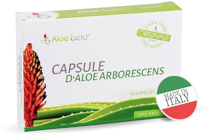 ALOEBETA Aloe Arborescens Kapseln Bio - 100% Bio Aloe Vera Kapseln - Made in Italy - BIO Nahrungsergänzungsmittel - Keine Süßstoffe oder Konservierungsstoffe, keine GVO - 30 Kapseln Pakete