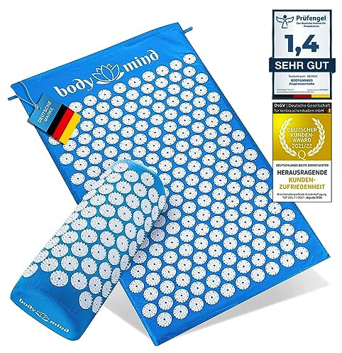 Akupressur-Matte Yogi Nagelmatte Ensptannungs- und Massagematte Akupunkturmatte zur Lockerung von Entspannungen für Körper und Geist mit 7.140 Spitzen (Größe L (67x40cm) mit Kissen)