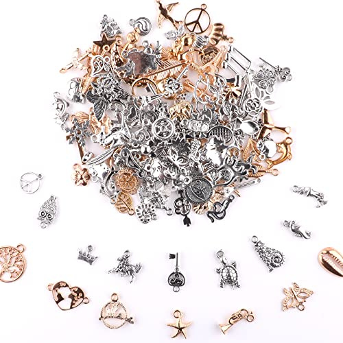 Tikplus 150 Stück Charms Anhänger, zum Schmuck Basteln, Gemischte Anhänger Kette und Vintage Aesthetic, Armbänd Ohrringe Halskette