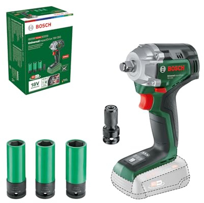 Bosch Akku-Drehschlagschrauber UniversalImpactDrive 18V-350 (kraftvolles Schrauben und Befestigen im Bauwesen; max. Drehmoment: 350 Nm; Sechskantadapter; Mutternschlüsselsatz; ohne Akku)