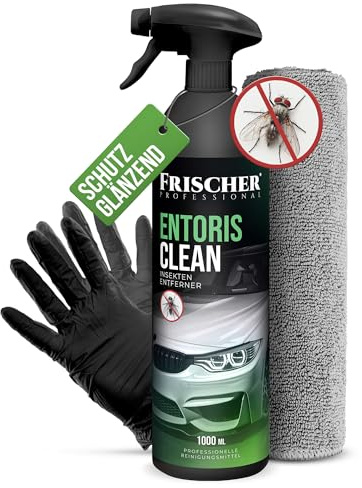 FRISCHER PROFESSIONAL Insektenentferner 1000 ml mit Microfasertuch, entfernt selbstaktiv hartnäckige Insektenrückstände, extra stark, rückstandsfrei, Garantiert Lackverträglich