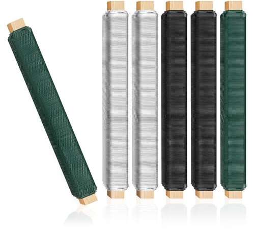 Blumendraht Basteldraht Grün/Silber/Schwarz 6er Pack, 0,70mm X 35M Bindedraht, Wickeldraht lose auf Holzwickel zur Befestigung von Blumen und Pflanzen, stabil und vielseitig