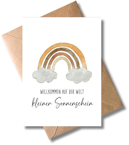 Glückwunschkarte Geburt Willkommen auf der Welt Geburt Klappkarte Regenbogen Geburtskarte mit Umschlag (DIN A6)