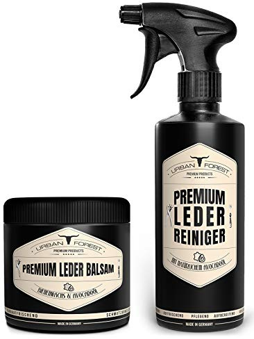 URBAN FOREST Lederpflege SPARSET für Sofa Auto Möbel Jacke Kleidung Handtaschen Schuhe Sattel Couch - Premium Leder Balsam + Leder Reiniger 2er Set mit Bienenwachs & Avocado-Öl 2X 500 ML