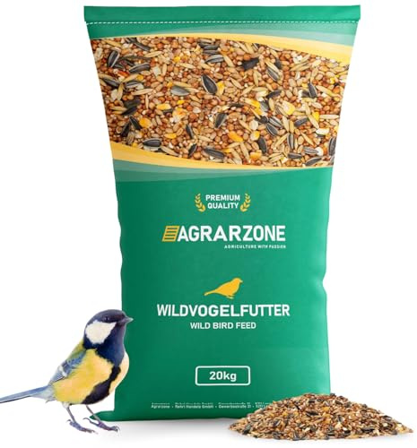 Agrarzone Wildvogelfutter ganzjährig 20 kg Wildvögel Gartenvögel Vögel | Körner-Mix, Sonnenblumenkerne, staubfrei, ohne Zusatzstoffe, Fettfutter