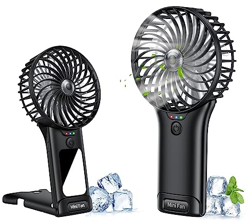 Handventilator, USB Wiederaufladbarer Tragbarer Mini Ventilator , Persönlicher Kleiner Leiser Handventilator 4 Geschwindigkeiten mit Spiegel, 2000mAh Akku Tischventilator für Büro Zuhause Reisen