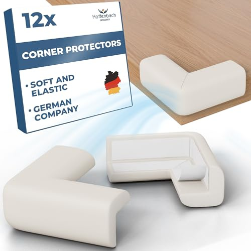 Hoffenbach 12x Eckenschutz Kantenschutz Baby – Selbstklebender Tischkantenschutz – Stoßschutz für Babys & Kinder – Weicher Schaumstoff Eckschutz für Tisch, Möbel & Ecken – Corner Protector – Weiß